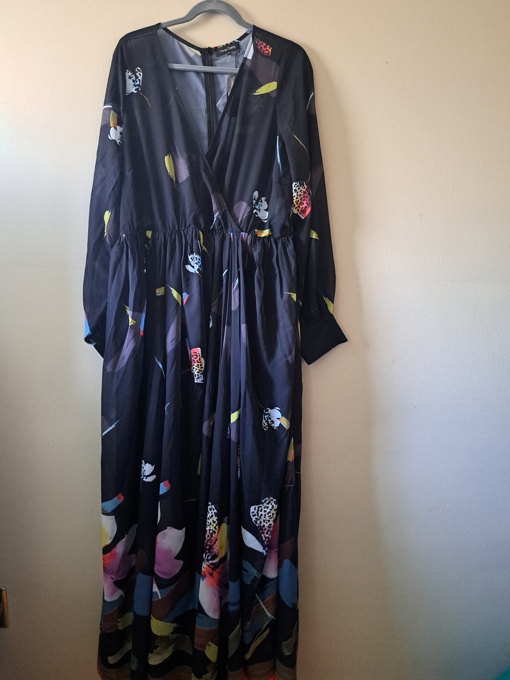 Black Floral Print Maxi Dress with Wrap Bodice